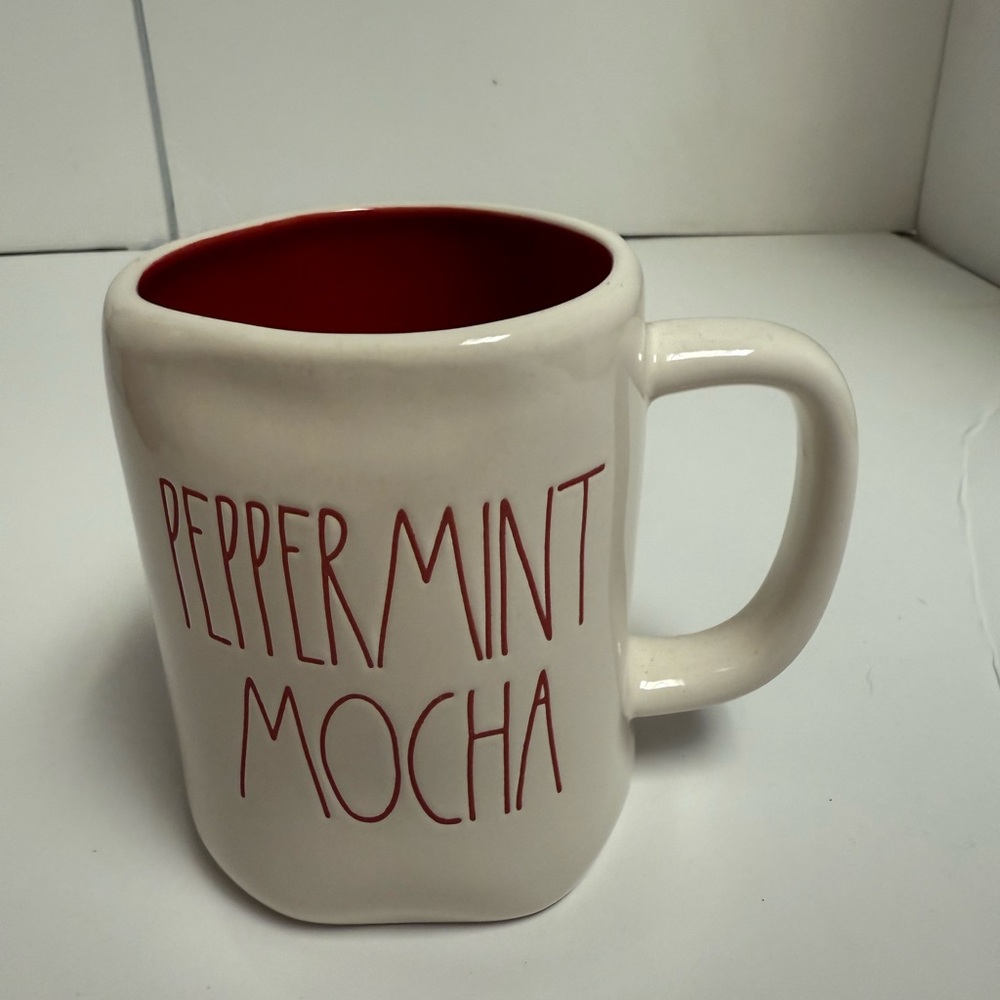 Rae Dunn Peppermint Mocha Mug - Cream and Red